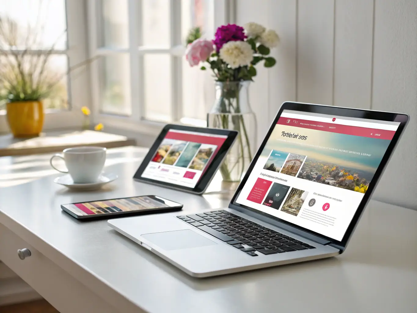 A clean, modern website design showcasing a responsive layout on various devices, emphasizing user-friendly navigation and a visually appealing interface, suitable for a digital agency's portfolio.